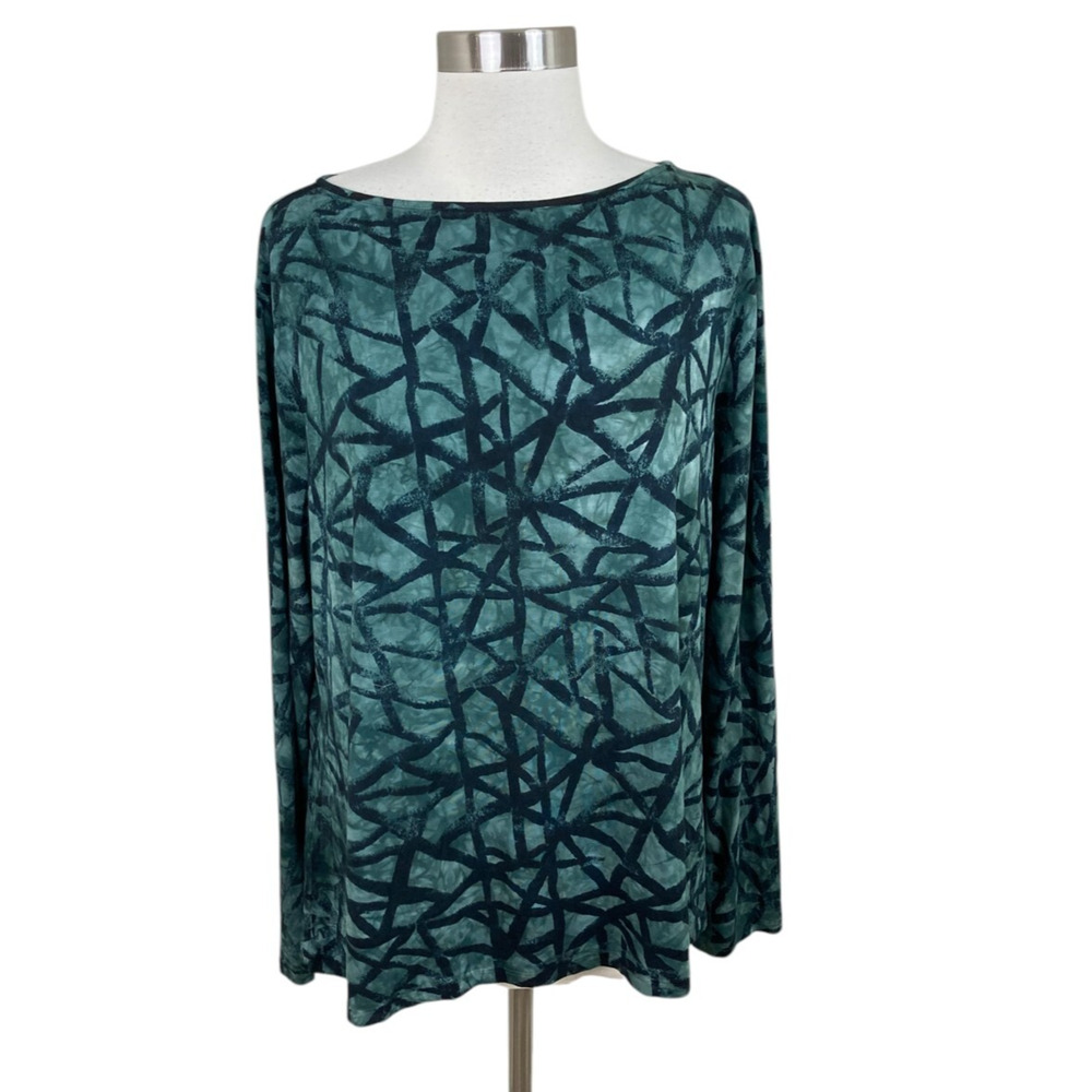 Annie Turbin Size 5 XXL Black Green Knit Lagenlook Artsy Top